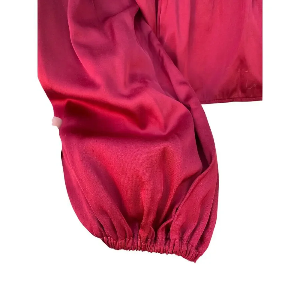 Abercrombie & Fitch, Emerson baby doll shiny red satin long sleeve top small